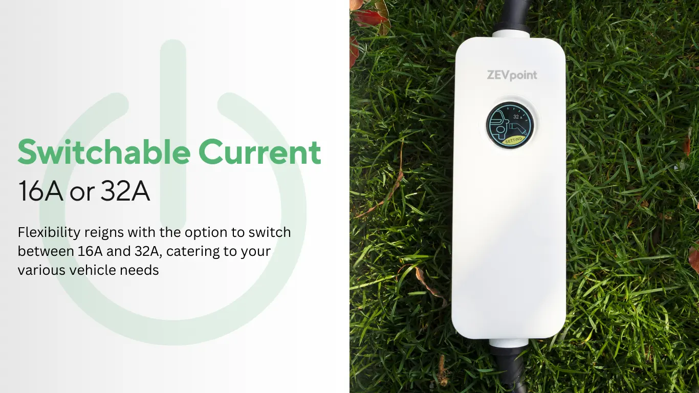 Switchable Current Portable EV Charger by Zevpoint